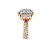 Solitaire Engagement Ring Setting for Cushion Cut Center with Fine Pave Band and Prong Head in Rose Gold