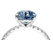 Solitaire Engagement Ring Setting for Fancy Blue Round Cut Center with Fine Pave Narrow Band and Prong Head in Platinum