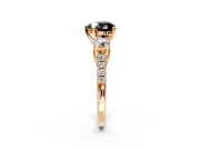 3 Stone Engagement Ring Setting for Fancy Black Heart-Shaped Center with Crossover Basket, Pave Band and Prong Head in Rose Gold