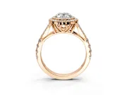 Double Halo Engagement Ring Setting for Oval Center with Narrow Pave Split Shank and Prong Head in Rose Gold