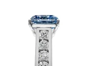 Solitaire Engagement Ring Setting for Fancy Blue Asscher Cut Center with Round Cut Channel Band and Prong Head in Platinum