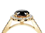Halo Engagement Ring Setting for Fancy Black Oval Center with Narrowing Pave Band and Prong Head in Yellow Gold