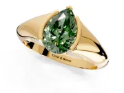 Tension Engagement Ring Setting for Fancy Green Pear-Shaped Center with Wide Tapered Band and Tension Head in Yellow Gold