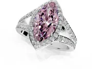 Halo Engagement Ring Setting for Fancy Pink Marquise Center with Narrow Pave Split Shank and Prong Head in Sterling Silver