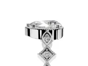 Milgrain Bezel Engagement Ring Setting for Pear-Shaped Center with Marquise Stations and Bezel Head in Platinum