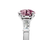 3 Stone Engagement Ring Setting for Fancy Pink Round Cut Center with Channel Baguette Accents and Prong Head in White Gold