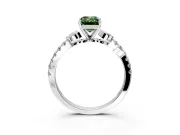 Leaf Motif Engagement Ring Setting for Fancy Green Emerald Cut Center with Pave Band and Prong Head in Sterling Silver
