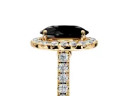 Halo Engagement Ring Setting for Fancy Black Oval Center with Narrowing Pave Band and Prong Head in Yellow Gold