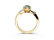 3 Stone Engagement Ring Setting for Fancy Green Marquise Center with Channel Baguette Accents and Prong Head in Yellow Gold