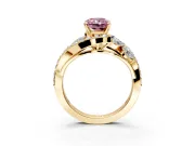Halo Engagement Ring Setting for Fancy Pink Radiant Cut Center with Marquise and Pave Bypass Band and Prong Head in Yellow Gold