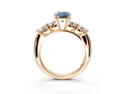 5 Stone Engagement Ring Setting for Fancy Blue Oval Center with Graduated Accents and Prong Head in Rose Gold