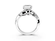 Halo Engagement Ring Setting for Asscher Cut Center with Marquise and Pave Bypass Band and Prong Head in Sterling Silver