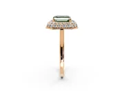 Halo Engagement Ring Setting for Fancy Green Asscher Cut Center with Plain Tapered Band and Prong Head in Rose Gold