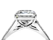 Solitaire Engagement Ring Setting for Asscher Cut Center with Round Cut Channel Band and Prong Head in Platinum