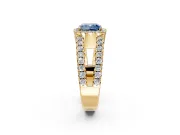 Halo Engagement Ring Setting for Fancy Blue Cushion Cut Center with Wide-Open Pave Split Shank and Prong Head in Yellow Gold