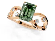 Solitaire Engagement Ring Setting for Fancy Green Emerald Cut Center with Criss-Cross Accent Band and Prong Head in Rose Gold