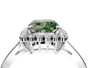 Starburst Halo Engagement Ring Setting for Fancy Green Cushion Cut Center with Flat Cathedral Band and Prong Head in Platinum