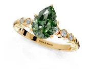 Solitaire Engagement Ring Setting for Fancy Green Pear-Shaped Center with Bezel-Dot Beaded Band and Prong Head in Yellow Gold