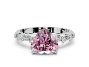 Cluster Engagement Ring Setting for Fancy Pink Heart-Shaped Center with Round Cut Accent Band and Prong Head in Platinum