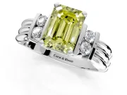 Solitaire Engagement Ring Setting for Fancy Yellow Emerald Cut Center with Grooved Bar Accent Band and Prong Head in Platinum