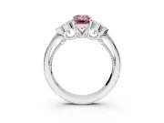 Cluster Engagement Ring Setting for Fancy Pink Emerald Cut Center with Bezel Accent Clusters and Prong Head in Sterling Silver