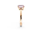 3 Stone Engagement Ring Setting for Fancy Pink Asscher Cut Center with Low-Set Round Cut Accents and Prong Head in Rose Gold