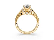 Solitaire Engagement Ring Setting for Oval Center with Filigree Accent Basket and Prong Head in Yellow Gold