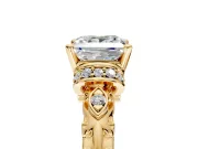 Solitaire Engagement Ring Setting for Princess Cut Center with Filigree Band and Prong Head in Yellow Gold