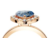 Halo Engagement Ring Setting for Fancy Blue Heart-Shaped Center with Thin Plain Band and Prong Head in Rose Gold