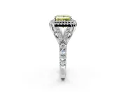 Double Halo Engagement Ring Setting for Fancy Yellow Princess Cut Center with Narrow Pave Split Shank and Prong Head in White Gold