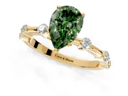 Solitaire Engagement Ring Setting for Fancy Green Pear-Shaped Center with Bezel Station Band and Prong Head in Yellow Gold
