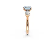 3 Stone Engagement Ring Setting for Fancy Blue Asscher Cut Center with Large Pear-Shaped Accents and Prong Head in Rose Gold