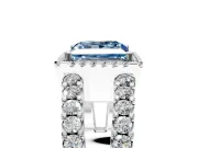 Halo Engagement Ring Setting for Fancy Blue Princess Cut Center with Wide-Open Pave Split Shank and Prong Head in Platinum