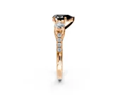 3 Stone Engagement Ring Setting for Fancy Black Pear-Shaped Center with Crossover Basket, Pave Band and Prong Head in Rose Gold