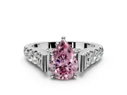 Solitaire Engagement Ring Setting for Fancy Pink Pear-Shaped Center with Pave Cathedral Shoulders and Prong Head in White Gold