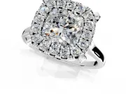 Single Halo Engagement Ring Setting for Cushion Cut Center with Corner Claws, Plain Band and Prong Head in Platinum