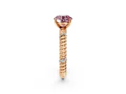 Rope Engagement Ring Setting for Fancy Pink Round Cut Center with Accent Shoulders and Prong Head in Rose Gold