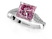 Solitaire Engagement Ring Setting for Fancy Pink Princess Cut Center with Twisted Pave Split Shank and Prong Head in Platinum