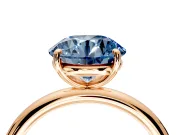 Low-Set Solitaire Engagement Ring Setting for Fancy Blue Round Cut Center with Thin Plain Band and Prong Head in Rose Gold