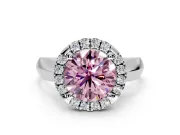 Halo Engagement Ring Setting for Fancy Pink Round Cut Center with Square Band and Prong Head in Platinum