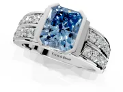 Bezel Engagement Ring Setting for Fancy Blue Radiant Cut Center with Wide Channel-Set Band and Bezel Head in Platinum