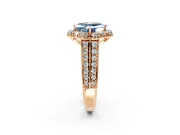 Large Accent Halo Engagement Ring Setting for Fancy Blue Asscher Cut Center with Pave Split Shank and Prong Head in Rose Gold