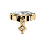 Milgrain Bezel Engagement Ring Setting for Marquise Center with Marquise Stations and Bezel Head in Yellow Gold