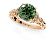 Solitaire Engagement Ring Setting for Fancy Green Round Cut Center with Filigree Band and Prong Head in Rose Gold