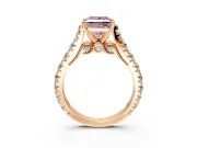 Solitaire Engagement Ring Setting for Fancy Pink Princess Cut Center with Pave Cathedral Shoulders and Prong Head in Rose Gold