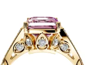 Cathedral Engagement Ring Setting for Fancy Pink Asscher Cut Center with Antique-Style Pave Band and Prong Head in Yellow Gold