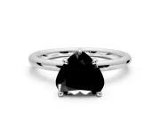 Hidden Halo Engagement Ring Setting for Fancy Black Heart-Shaped Center with Thin Rounded Band and Prong Head in Platinum