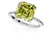 Solitaire Engagement Ring Setting for Fancy Yellow Asscher Cut Center with Plain Twisted Rope Band and Prong Head in White Gold
