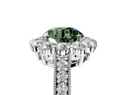 Halo Engagement Ring Setting for Fancy Green Round Cut Center with Milgrain Channel Band and Prong Head in Platinum