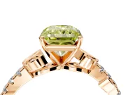 Leaf Motif Engagement Ring Setting for Fancy Yellow Radiant Cut Center with Pave Band and Prong Head in Rose Gold